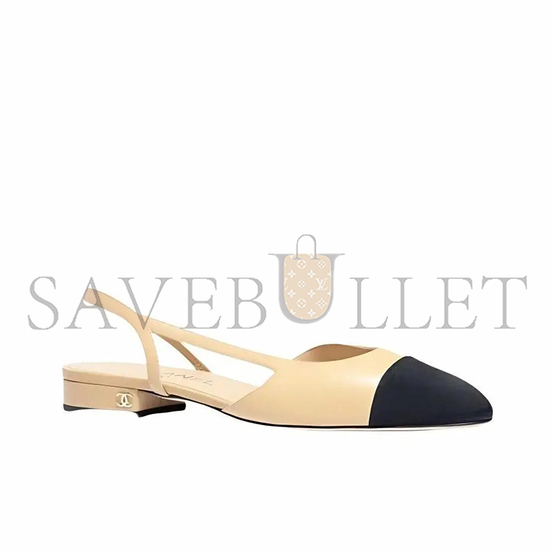 CHANEL SLINGBACKS GOATSKIN & GROSGRAIN BEIGE & BLACK G31319